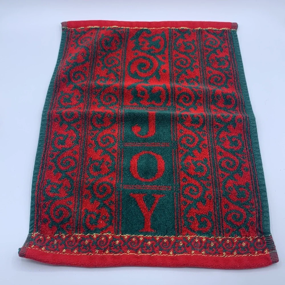 Vintage JCPenney Home Collection Cotton Red Green JOY Bath Towel & Hand Towel